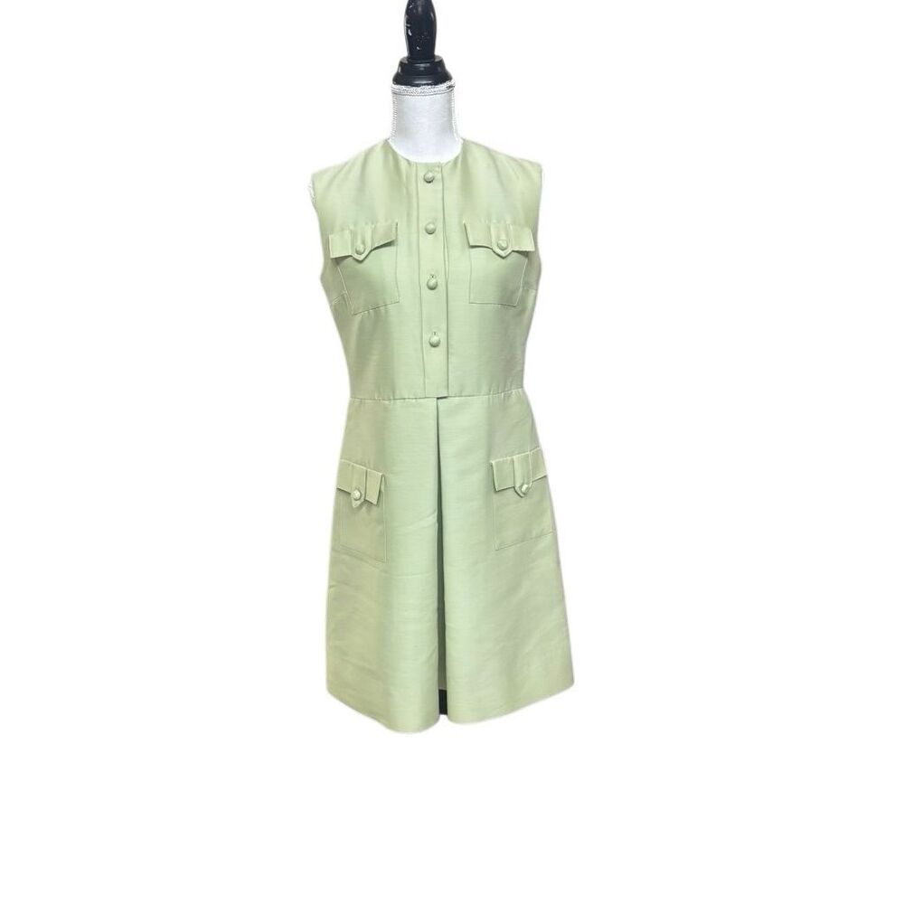 Vintage Empress Da Bell Sleeveless Light Green Button Front Dress Size 12